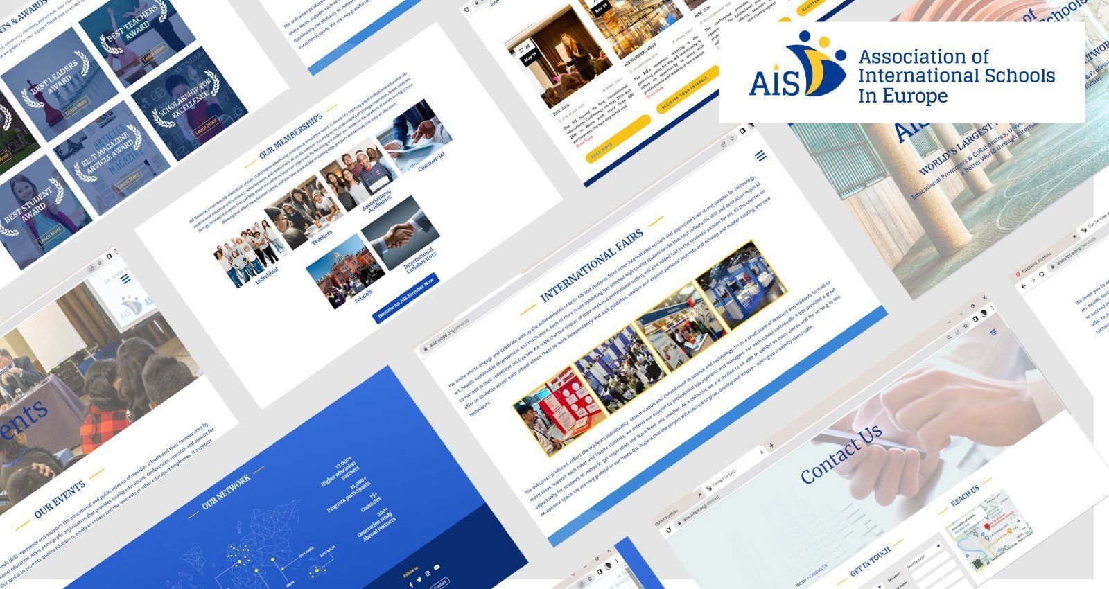 A collage of AIS Europe website pages