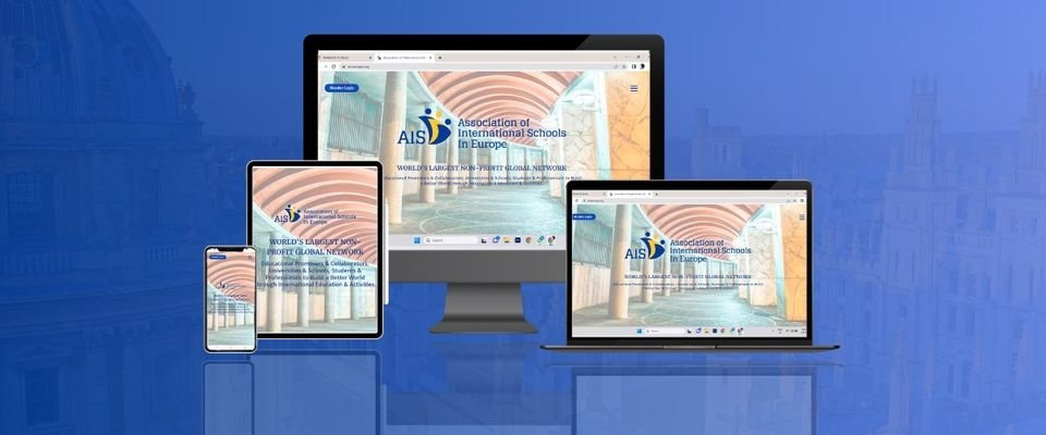 The AIS Europe website shown on desktop, laptop, tablet and phone